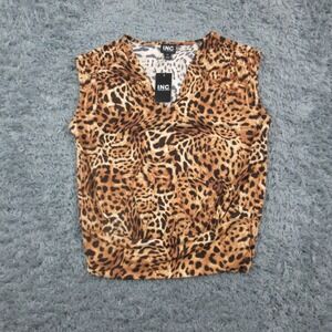 INC International Concepts Shirt Womens PS Petite Brown Cheetah Print V Neck NWT